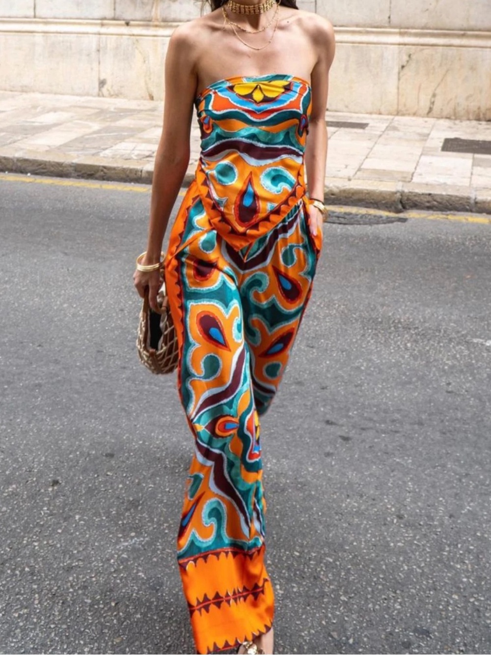 Zara wide leg orange groovy pants size XS